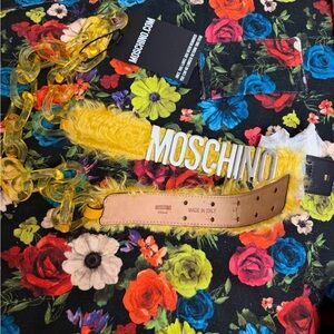 Moschino Couture Yellow Furry Belt with Silver Logo